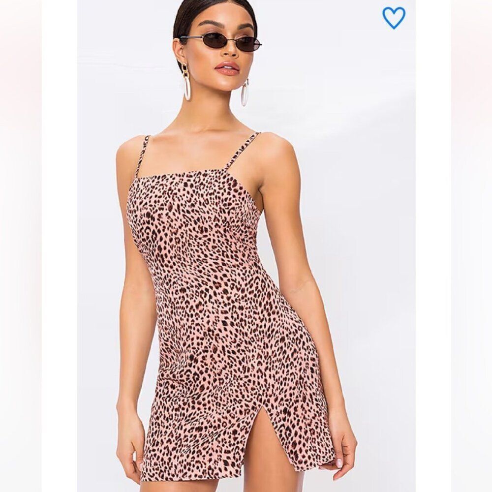 Superdown Revovle kensley high slit shift dress Medium Pink Leopard Cheetah